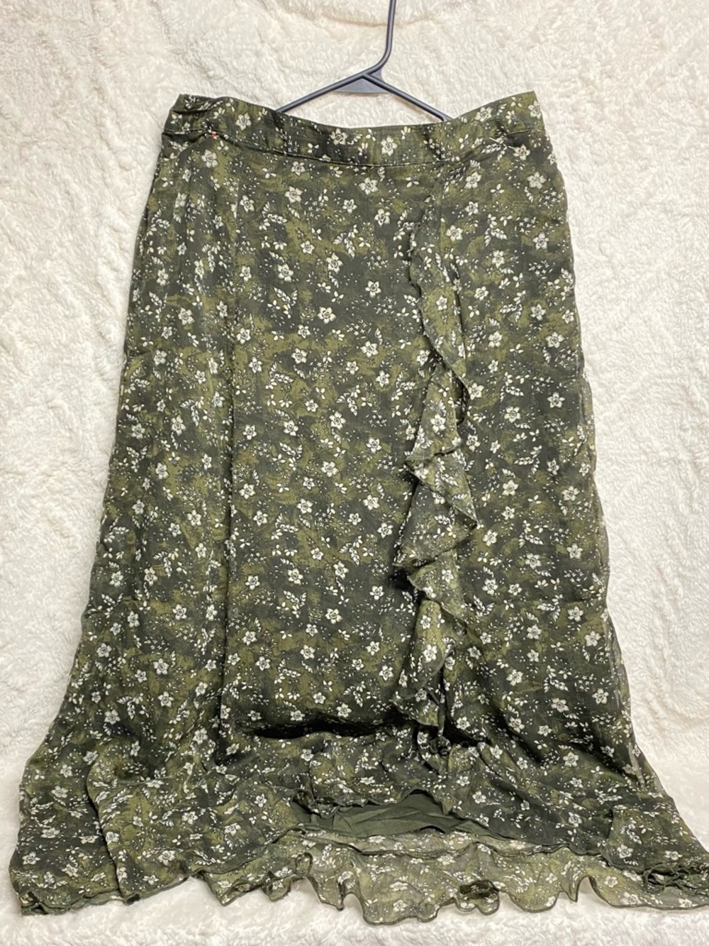 Old Navy Olive Floral Ruffle Maxi Skirt